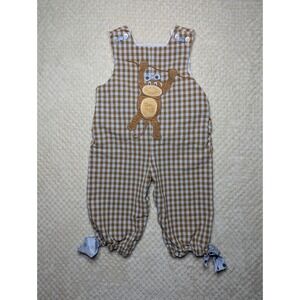 Bailey Boys Girls Brown Gingham Monkey Appliqué Longall